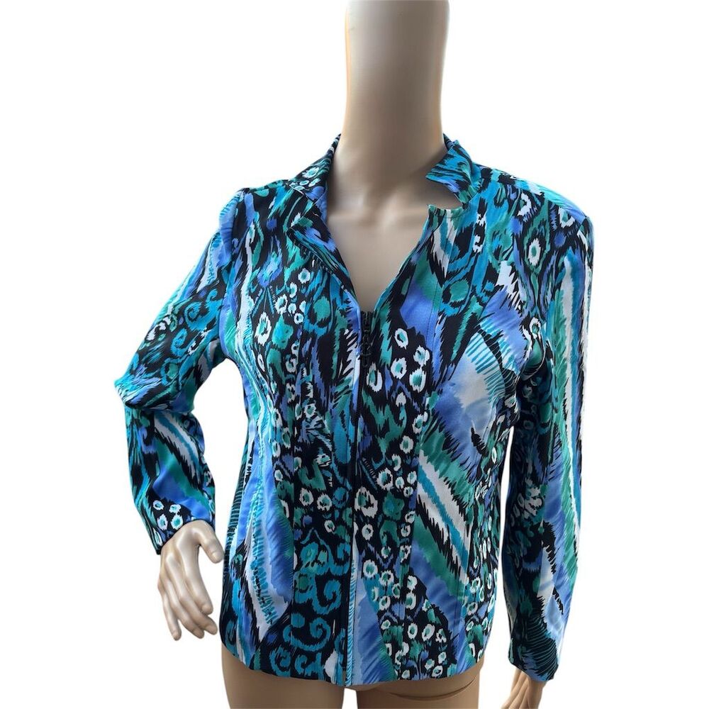 Molly & Maxx Women's Blue Abstract Print Blazer Jacket Size M